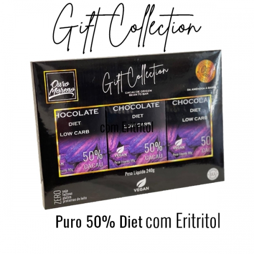 Gift collection de chocolate diet 50% cacau com eritritol em 3 barras de 80g
